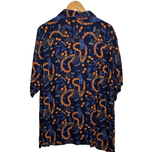 Vintage Route 66 Size XL Alaha Tiki Lei Hawaiian Button Up Short Sleeve Shirt - Picture 5 of 7
